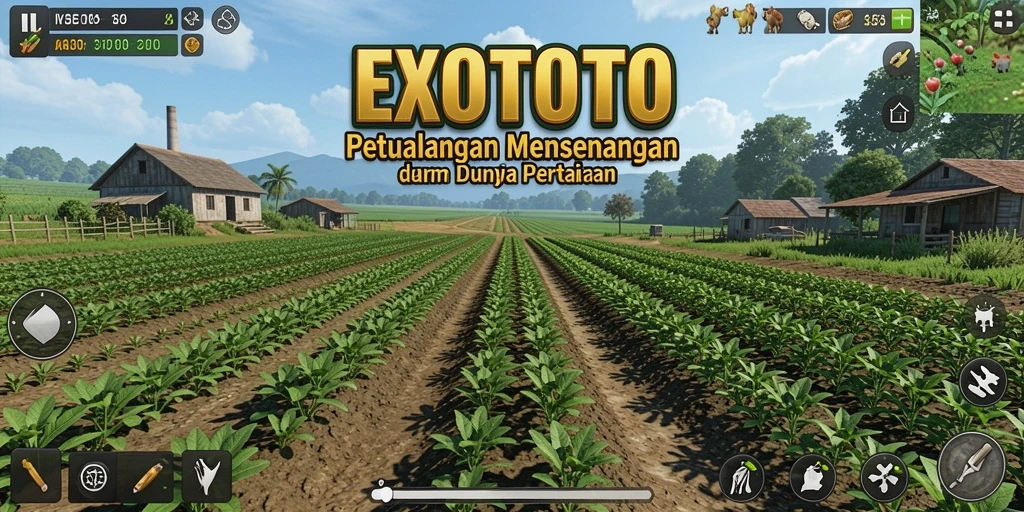 Tampilan gameplay menarik dari <strong>EXOTOTO</strong> dengan berbagai tanaman dan hewan ternak.