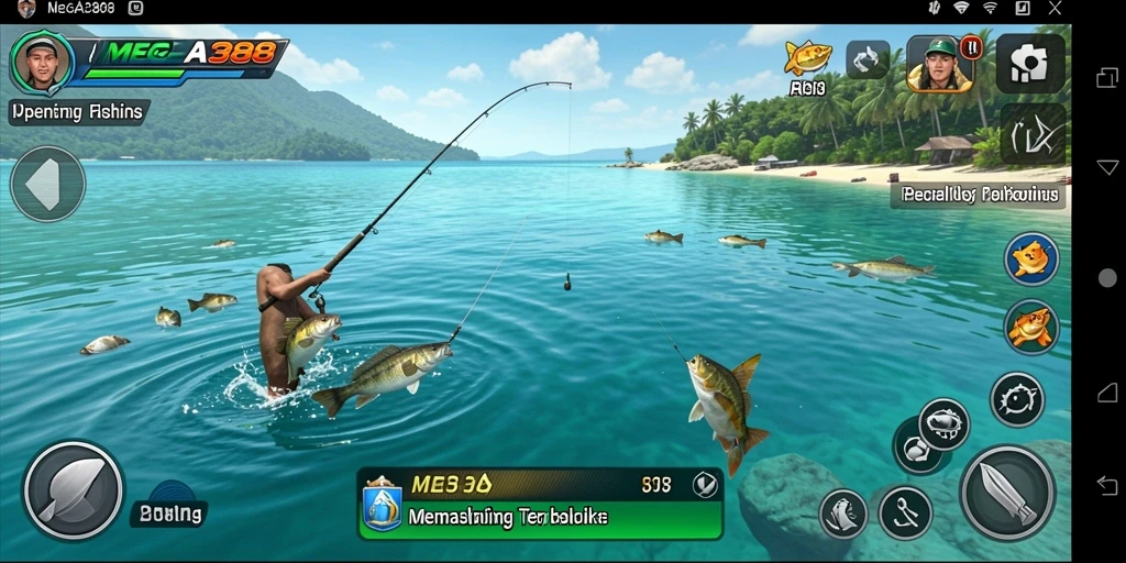 Tampilan gameplay MEGA388 dengan aksi memancing yang seru.