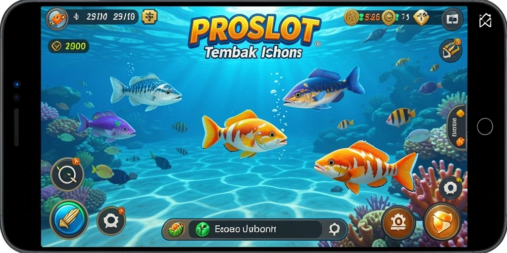 Screenshot gameplay PROSLOT dengan aksi menembak ikan yang seru.
