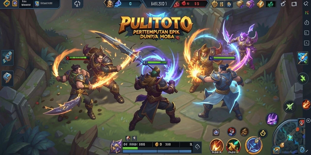 Tampilan gameplay PULITOTO menampilkan pertarungan intens antar tim.