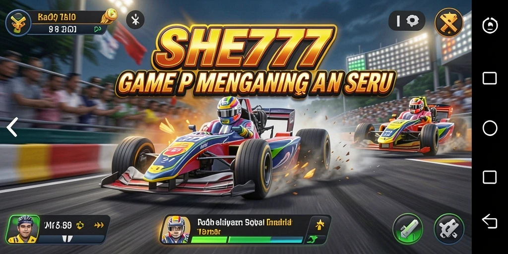 Tampilan gameplay <strong>SHE777</strong> dengan balapan yang mendebarkan dan kendaraan cepat.
